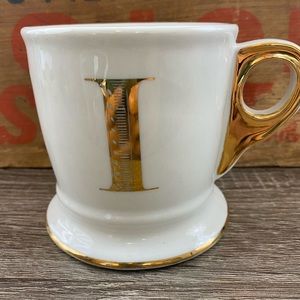 Anthropologie White & Gold Monogram Mug “I”
